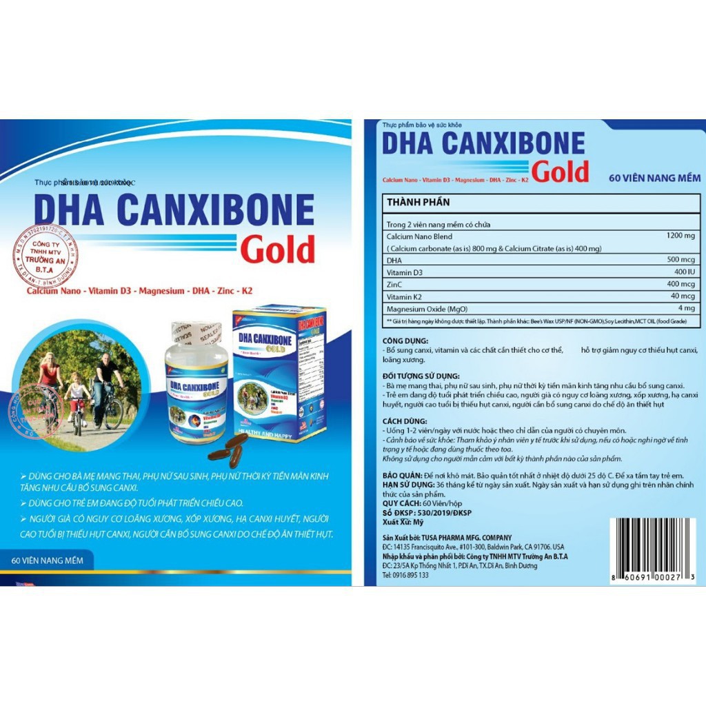 DHA Canxibone Gold - Bổ sung Canxi, DHA và các chất cần thiết cho cơ thể, giảm nguy cơ thiếu hụt canxi