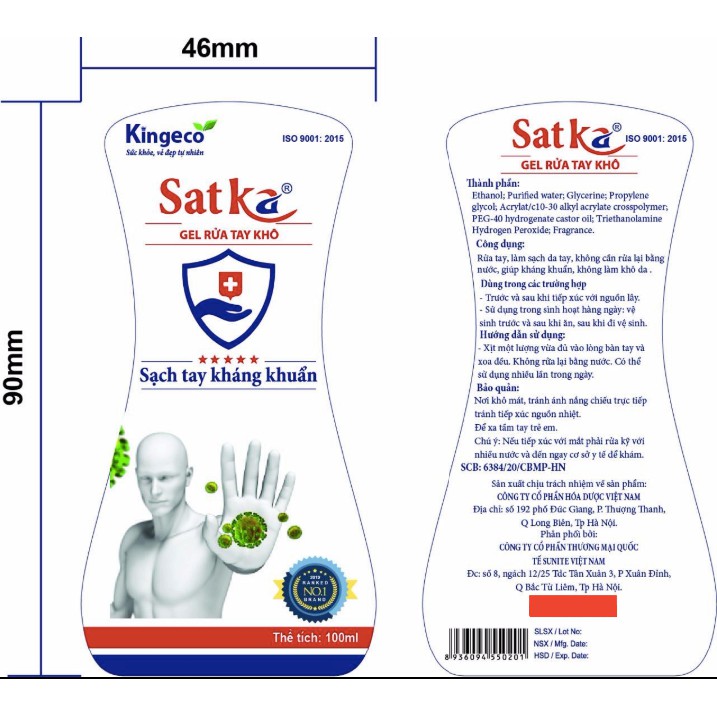 (GEL SÁT KHUẨN)CHÍNH HÃNG SX TẠI HOÁ DƯỢC VIỆT NAM - NƯỚC RỬA TAY KHÔ SATKA | BigBuy360 - bigbuy360.vn