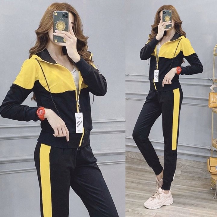 Bộ thể thao nữ phối màu trắng đen TT368