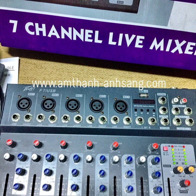 Mixer f7 USB, mixer karaoke mini, mixer 7 line có USB