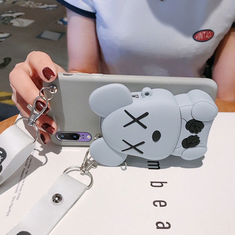 Ốp điện thoại silicon mềm có ví hình Kaws 3D + dây đeo cho REALME 3 5 5I 6I 5S 6 7 7I 8 PRO XT C1 C2 C3 S11 C1 C25