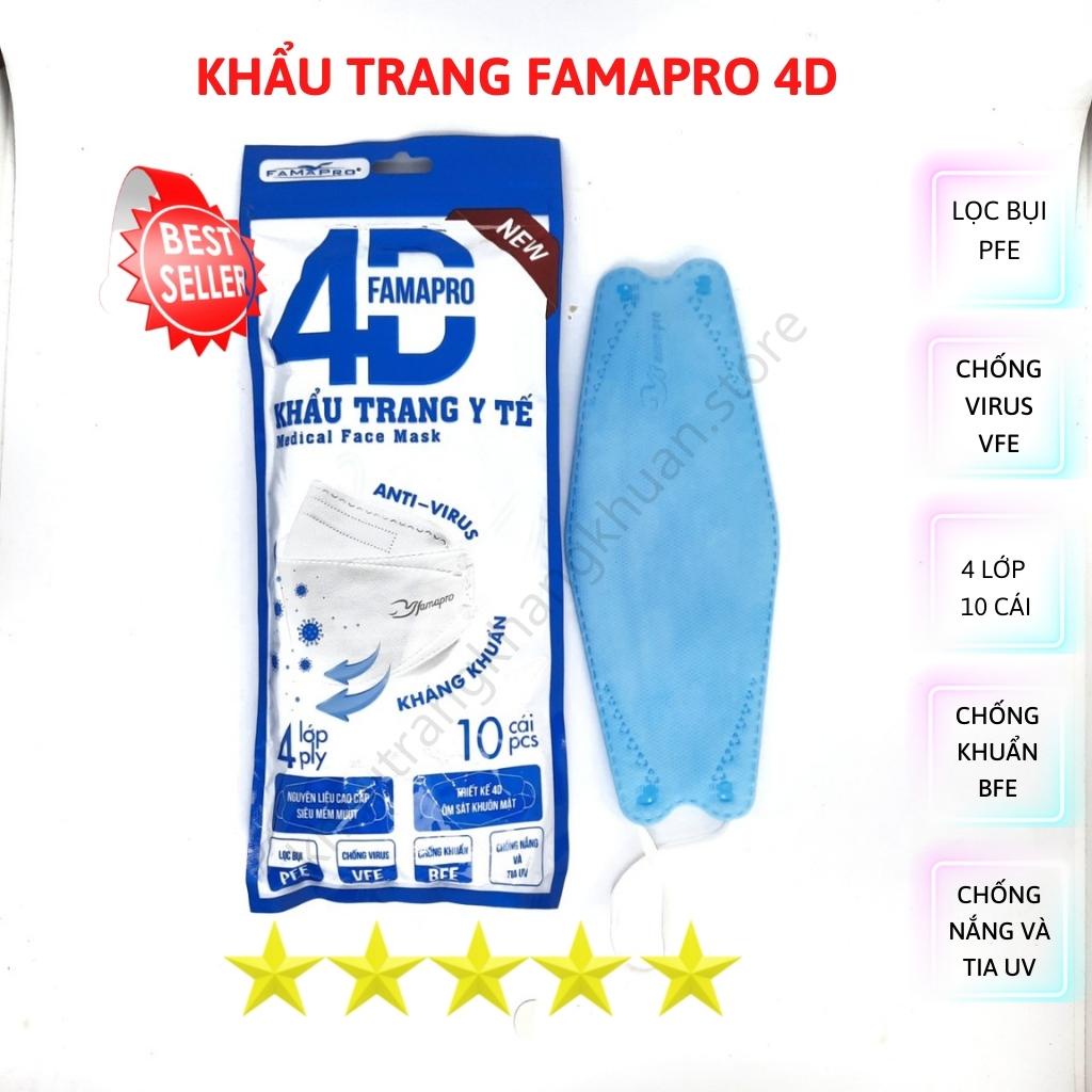 Khẩu trang FAMAPRO, Khẩu trang 4D, dạng túi [HÀNG TẬN XƯỞNG], kháng khuẩn &gt;98%, chống UV, bụi siêu mịn, [10 cái]