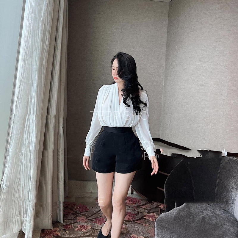 Áo Sơ Mi Kiểu Đắp Chéo Tay Dài Sang Chảnh AP006-Violet
