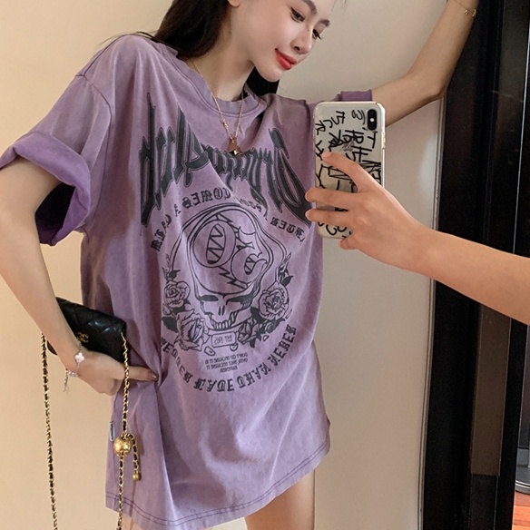 Áo thun SUXI tay ngắn cổ tròn dáng rộng in chữ thời trang mùa hè dành cho nữ