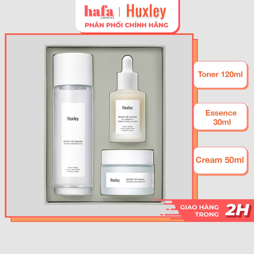 Set 3 sản phẩm dưỡng da chống lão hoá Huxley Antioxidant Trio (Toner 150ml, Essence 30ml, Cream 50ml)