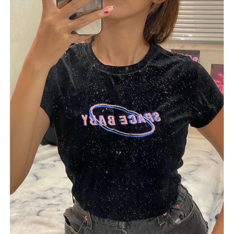 Áo tiemmem nhung thêu kim tuyến croptop Thanh lý
