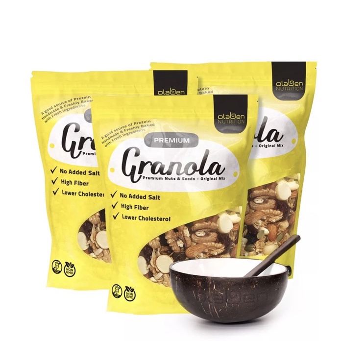 Olaben Nutrition combo 3 túi hạt granola 500g TẶNG chén muỗng gáo dừa