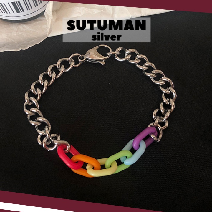 [GIAO HỎA TỐC] Vòng tay cầu vòng phụ kiện trang sức lắc tay unisex rainbow thương hiệu SUTUMANsilver