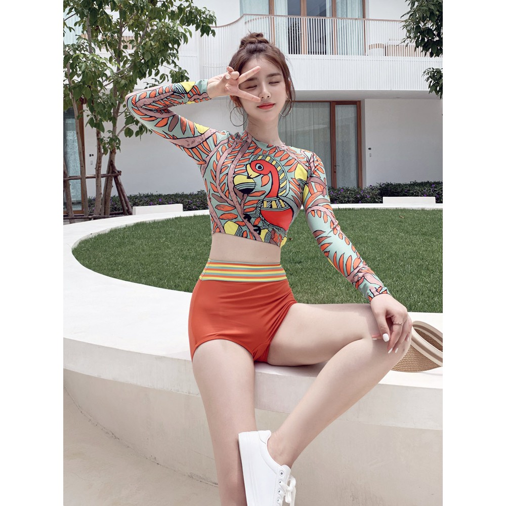 Bộ đồ bơi nữ CAO CẤP dài tay quần cạp cao che bụng siêu tôn dáng | BigBuy360 - bigbuy360.vn