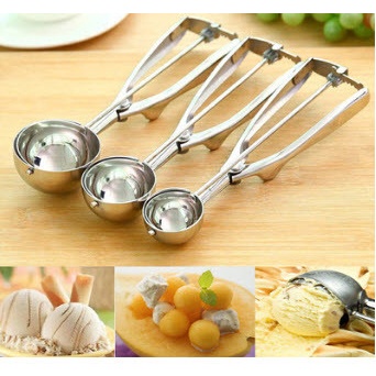Muỗng múc kem inox loại lớn nhất 6cm, dụng cụ múc kem, múc trái cây hình tròn có tay bóp