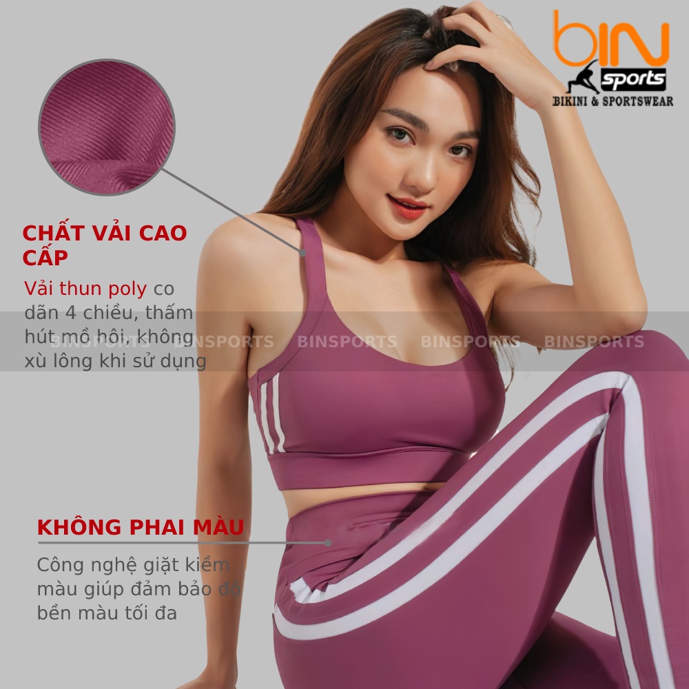 Bộ tập thể thao gym yoga nữ áo bra quần dài kèm mút cao cấp Bin Sport BD106