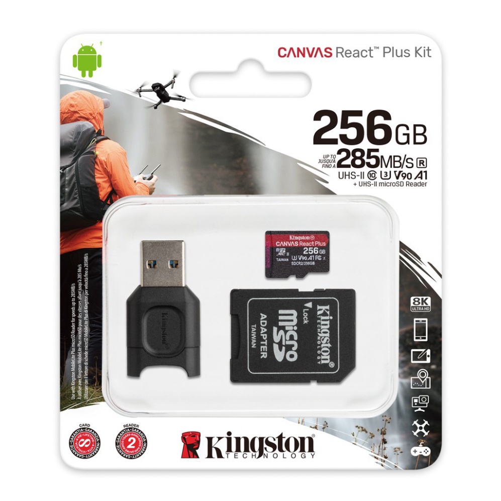 Thẻ nhớ micSDXC Kingston Canvas React Plus V90 256GB 300mbs/260mbs quay video UHS-II 4K/8K, Flycam HD MLPMR2/256GB | BigBuy360 - bigbuy360.vn