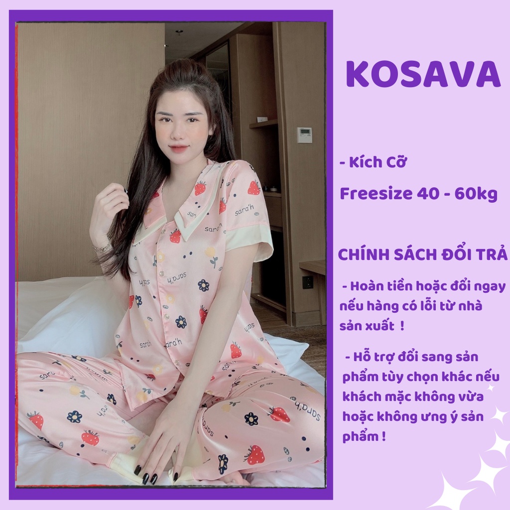 Đồ bộ nữ tay ngắn quần dài chất liệu satin dễ thương cao cấp KOSAVA