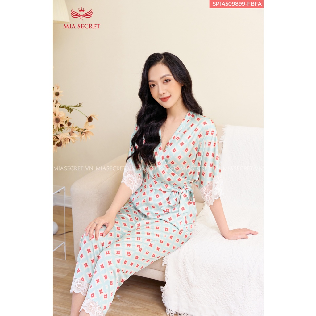 Đồ Bộ Nữ mặc nhà MIA SECRET, đồ ngủ kimono lụa hải đường cao cấp họa mềm mượt MIA09899