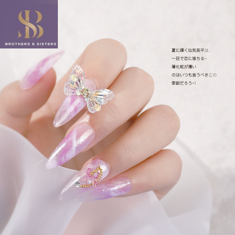 Đá trang trí móng tay nghệ thuật SUAKE hình bướm 3D bằng resin và kim loại đính zircon lấp lánh DIY cho salon