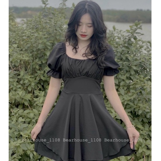 VÁY ĐEN  TAY PHỒNG BO EO XẾP LY NGỰC - GD235