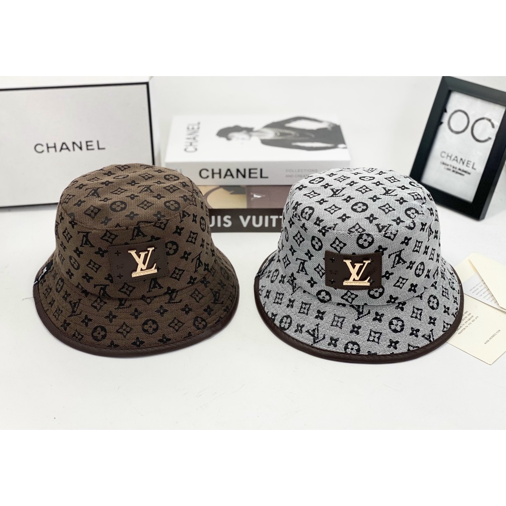 NÓN BUCKET LV TAG DA LOGO VÀNG VIỀN DA - TXGS N316