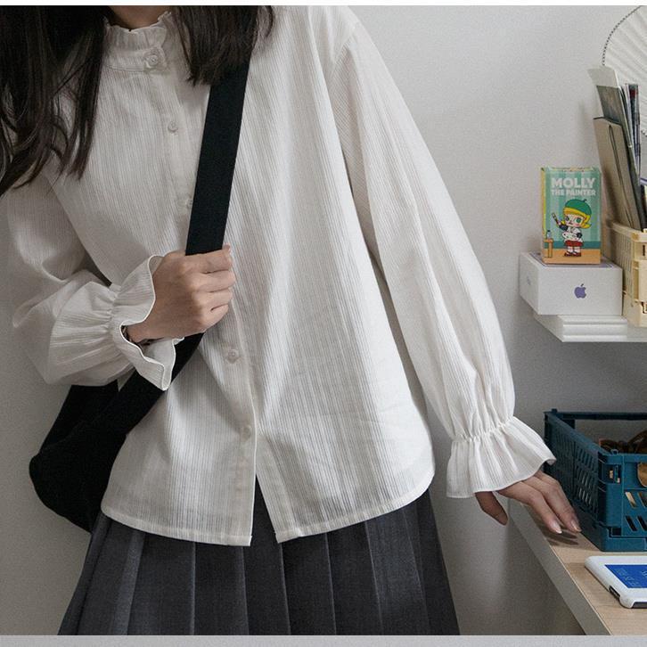 Áo sơ mi trắng tay phồng phong cách Hàn Quốc thời trang mùa thu hàng mới