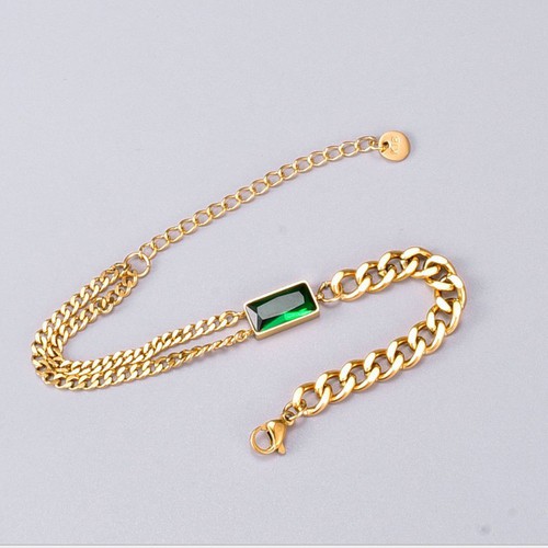 Lắc Tay Dây Xích Đính Đá Nhân Tạo Màu Xanh Lá Titan Ko Đen TT 3511
