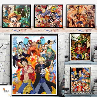 [Sẵn]Tranh Sơn Dầu Số Hoá Tự Tô Hình Đảo Hải Tặc One Piece 30x40