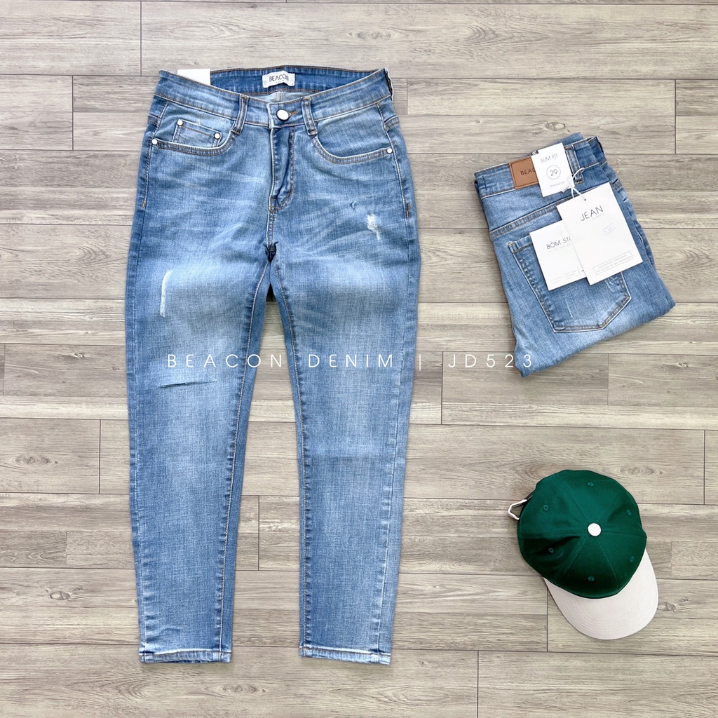 Beacon Denim - Quần jean dài nam xanh rách kiểu mã JD523