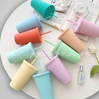 Ly, cốc nhựa đựng nước gam màu pastel có kèm ống hút 450ml
