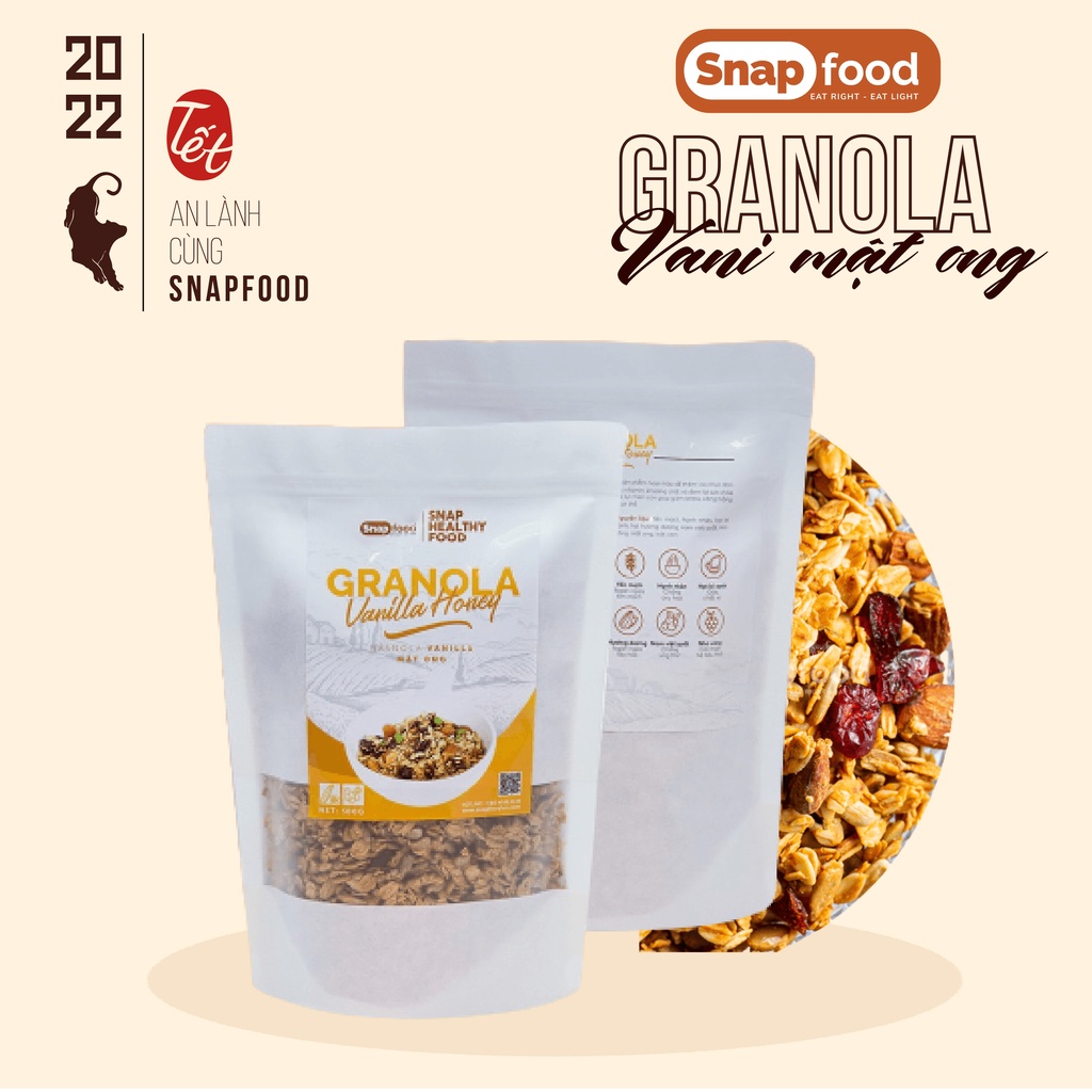 Granola không đường - Vị Vani Mật Ong 250/ 500gram - Ngũ cốc giam cân - Eat Clean