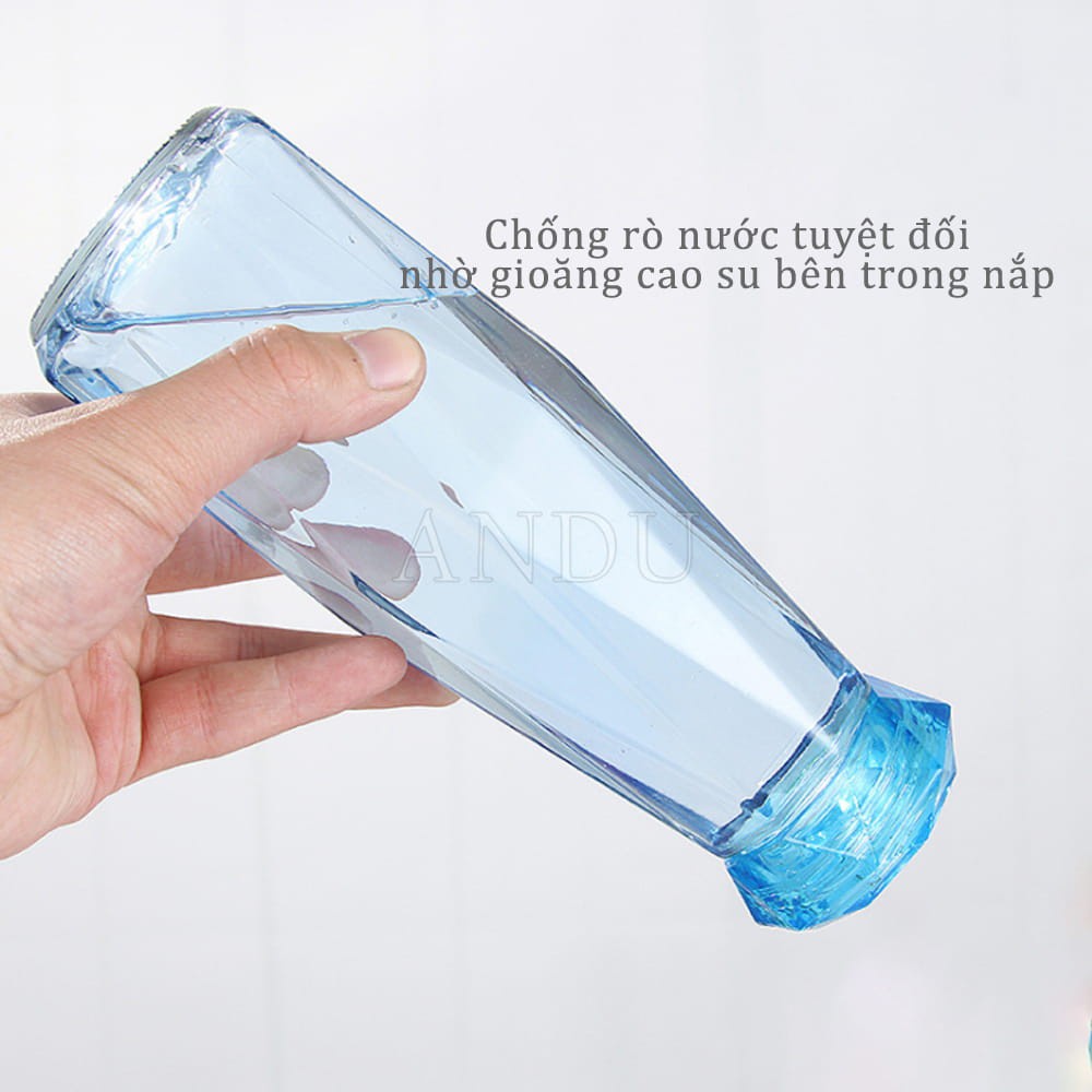 Bình thủy tinh kim cương, bình đựng nước nhiều màu 450ml cải tiến siêu nhẹ, siêu chịu nhiệt, cực bền