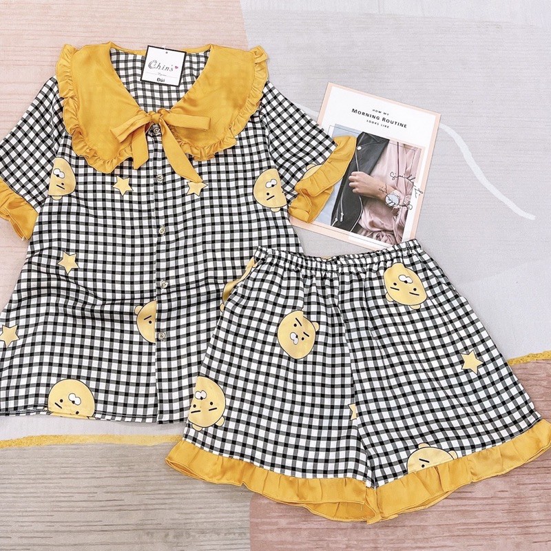 Bộ đồ Pijama lụa💖Bộ lụa thiết kế Quần Sooc Họa tiết chất liệu mát lịm | BigBuy360 - bigbuy360.vn