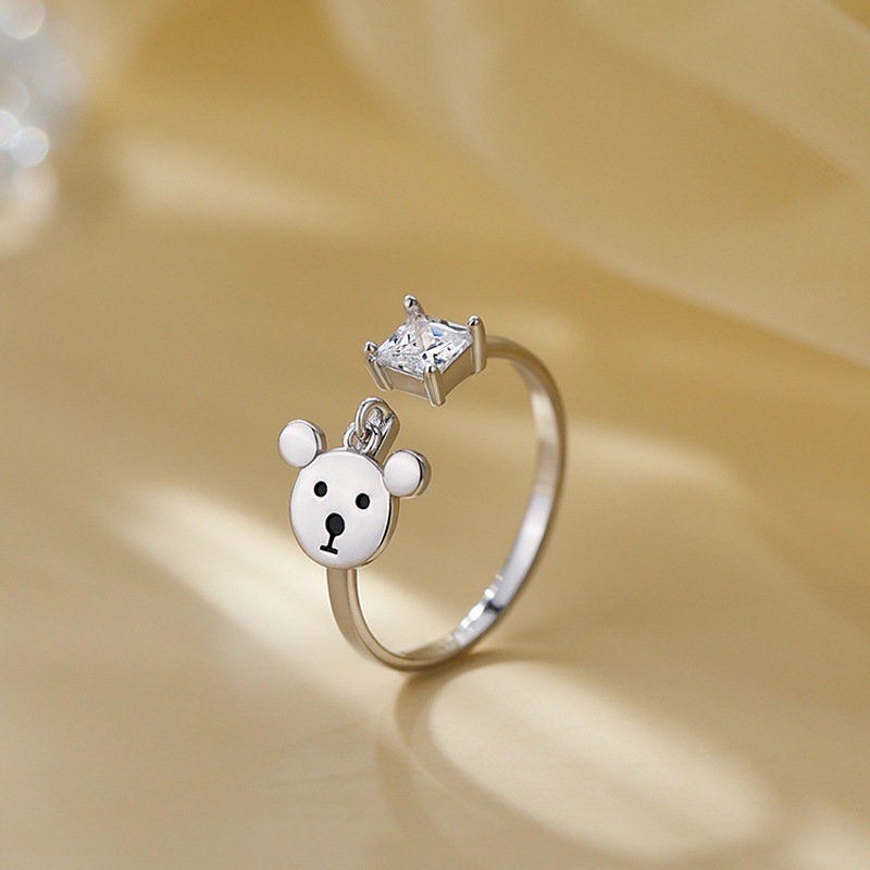 Nhẫn nữ zircon vuông dễ thương thời trang hàn quốc nhẫn mở gấu tinh tế