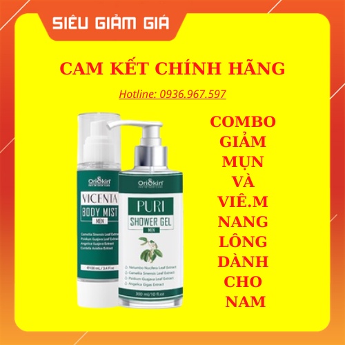 Combo Xịt Mụ.n Lưng , Giảm Viê.m Nang Lông Dành Cho Nam Oriskin Vicenta Body Mist 100ml và Sữa Tắm Puri shower Gel 300ml