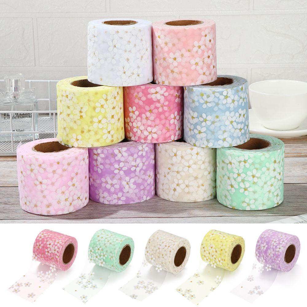 JUNE Cuộn Ruy Băng Vải Tuyn Lưới Họa Tiết Hoa Cúc 6cm 25Yards