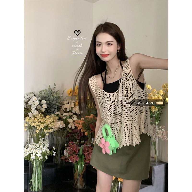 HUANG YOYO Áo Len Nữ Cộc Tay Cổ Tròn Thời Trang Hàn