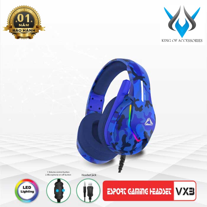 Tai nghe gaming ESPORT VX3 led RGB - tích hợp mic và phone trên 1 jack 3.5mm (Xanh) Phụ kiện 1986
