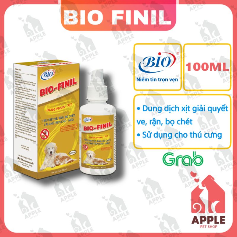 [BIO FINIL] [100ML] Chai xịt hỗ trợ giải quyết ve, rận, bọ chét cho thú cưng