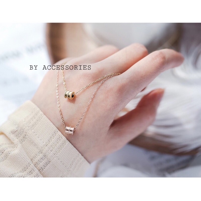 Dây chuyền titan mặt trụ nhỏ viền chéo không gỉ