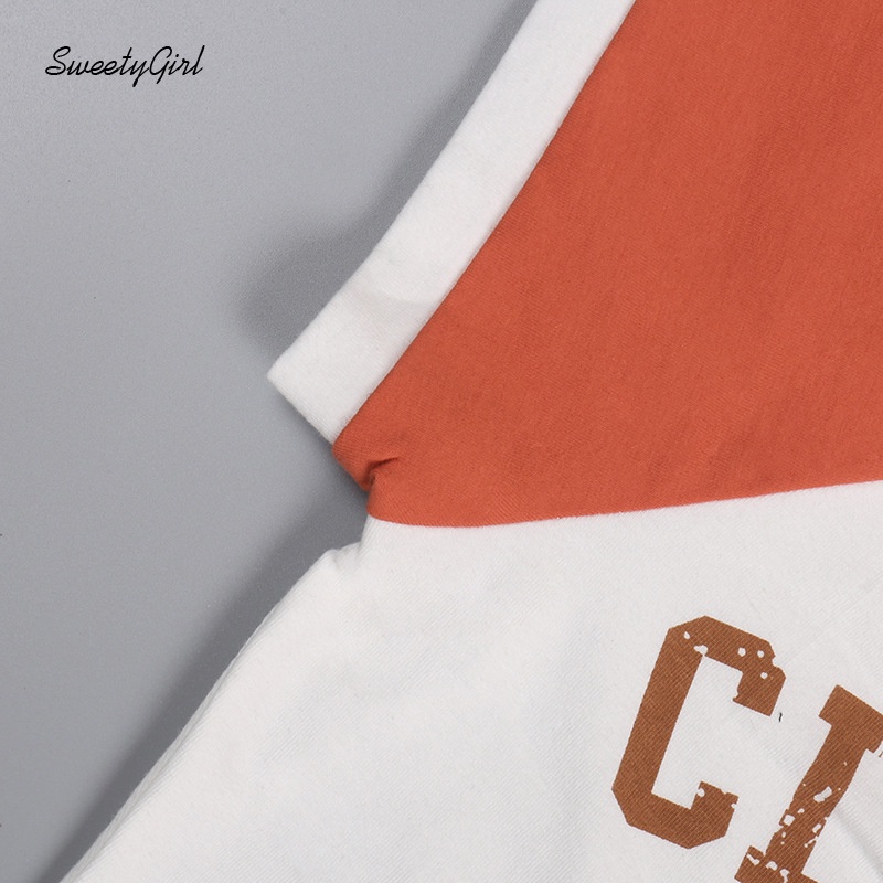 Áo Croptop Tay Ngắn Cổ Chữ V Màu Sắc Tương Phản Phong Cách Đường Phố Cho Nữ