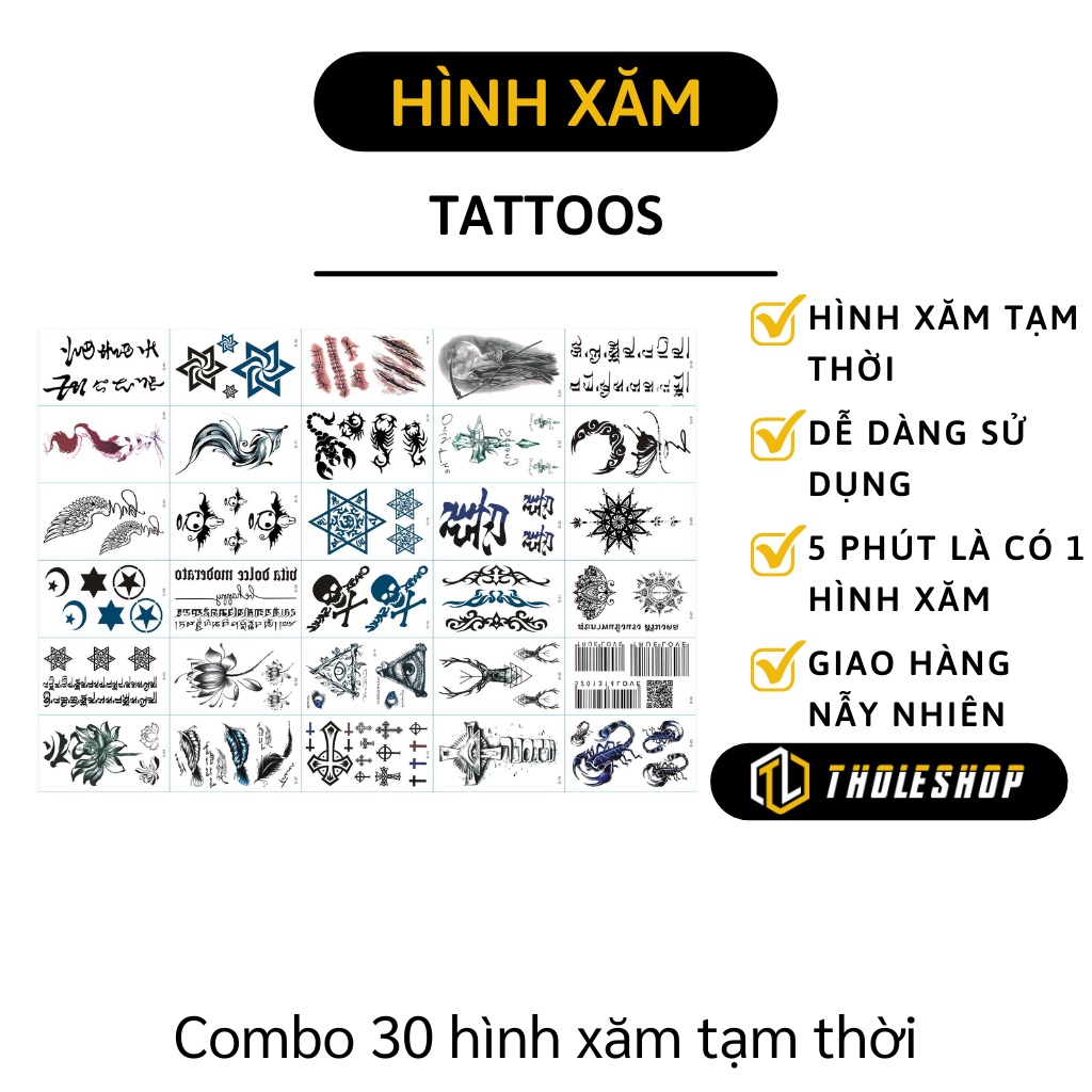 Hình Xăm Dán - Combo 30 Hình Xăm Tạm Thời Giao Ngẫu Nhiên, Dễ Sử Dụng 5290