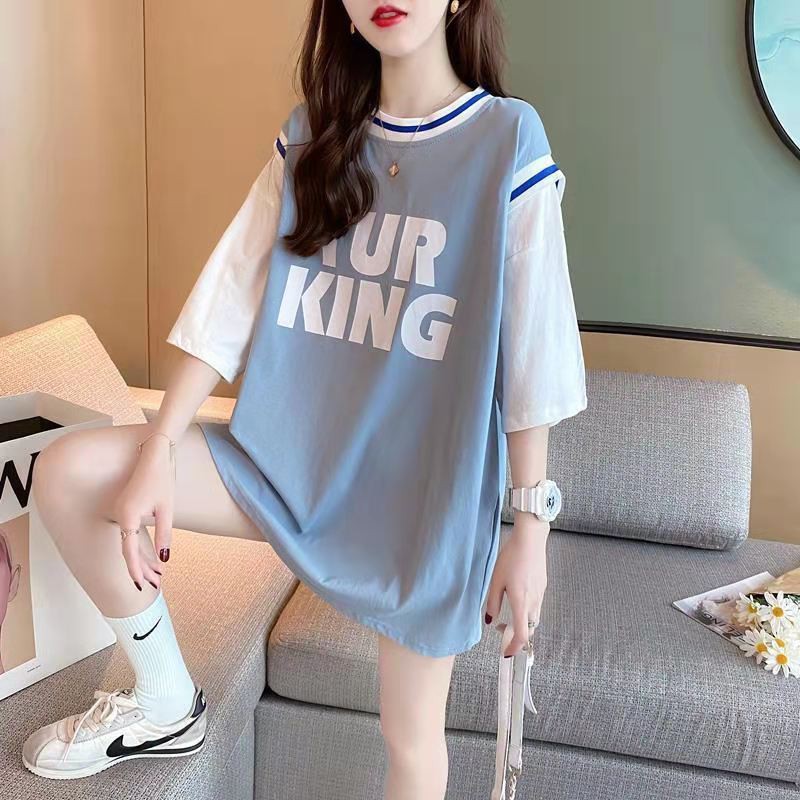 M-2xl Quần Áo Mùa Hè Hàn Quốc Hàng Đầu👗👗 Áo Thun Thể Thao Tay Lửng Cổ Tròn In Chữ Tiếng Anh Đơn Giản Dễ Phối Đồ Cho Nữ