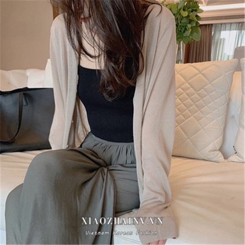 Áo Khoác cardigan Dệt Kim Mỏng Tay Dài Dáng Rộng Thời Trang Mùa Hè 4 Màu Cho Nữ