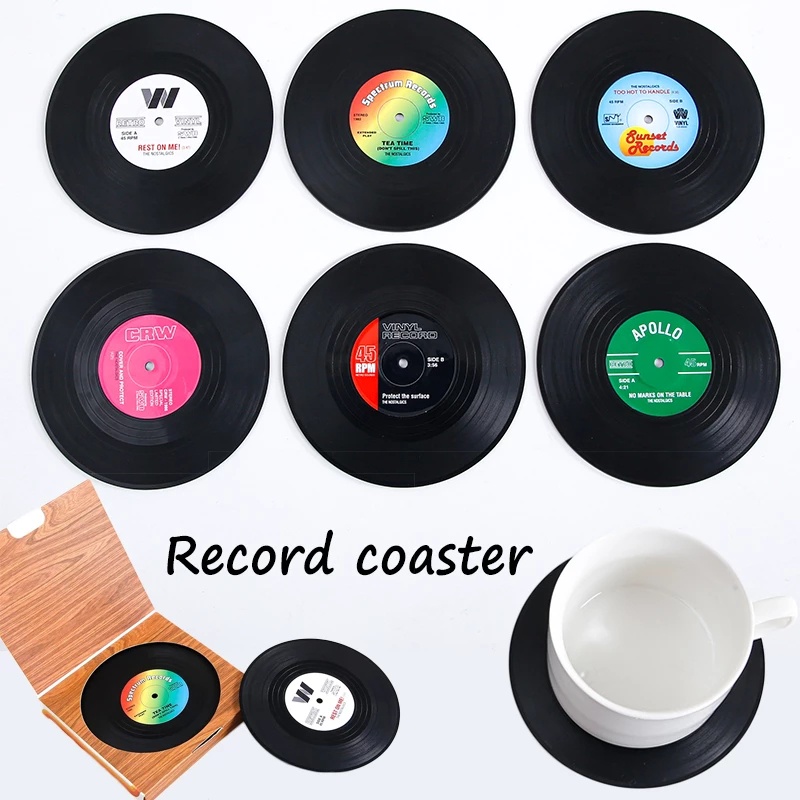 Tấm Lót Cốc Nước Hình Đĩa Nhạc Cổ Điển Bằng Silicone Cách Nhiệt