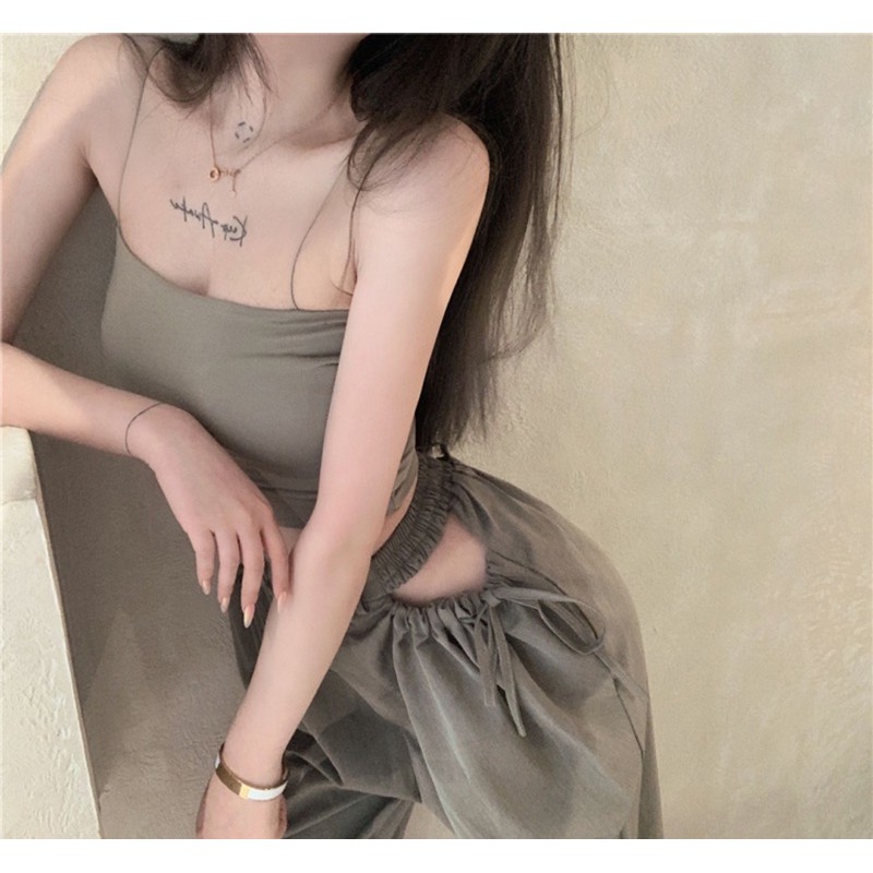 Set áo croptop + quần khoét eo Ulzzang