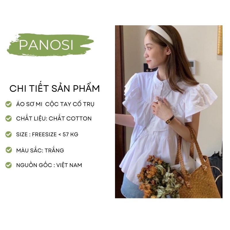 Áo sơ mi nữ ngắn tay áo kiểu nữ cộc tay thiết kế cổ trụ tay bồng tiểu thư PANOSI - Mã A108