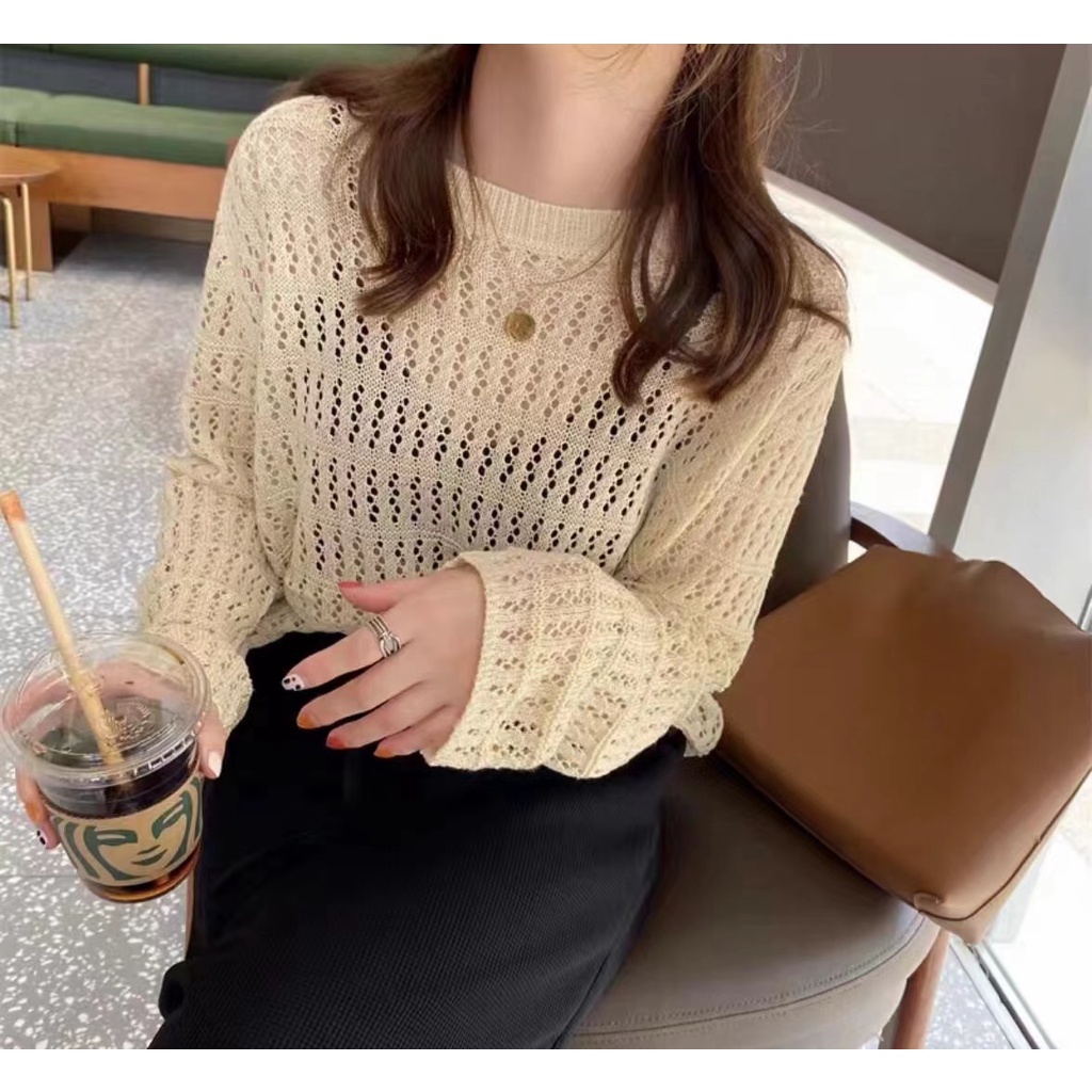 Áo Sweater Dài Tay Khoét Lỗ Phong Cách Trẻ Trung Thanh Lịch Dành Cho Nữ