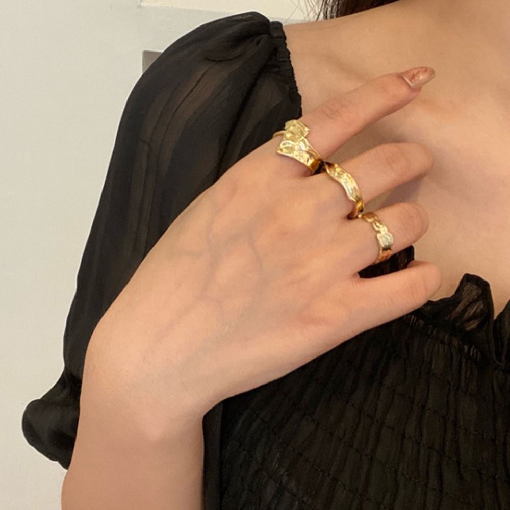 Set 3 Nhẫn Đeo Ngón Tay Họa Tiết Hình Học Thời Trang Hàn Quốc Cho Nữ