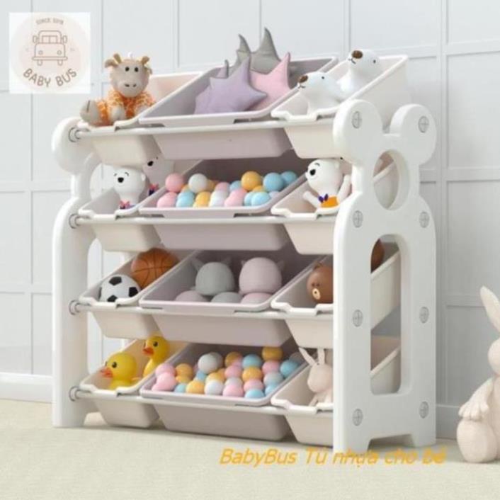 Kệ đựng đồ chơi cho bé bo tròn màu kem hình gấu rèn luyện montesori cho trẻ em