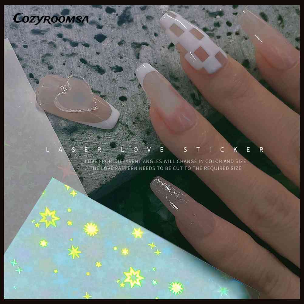 Thẻ Giấy Foil Dán Móng Tay Nghệ Thuật DIY Họa Tiết Trái Tim Ngôi Sao
