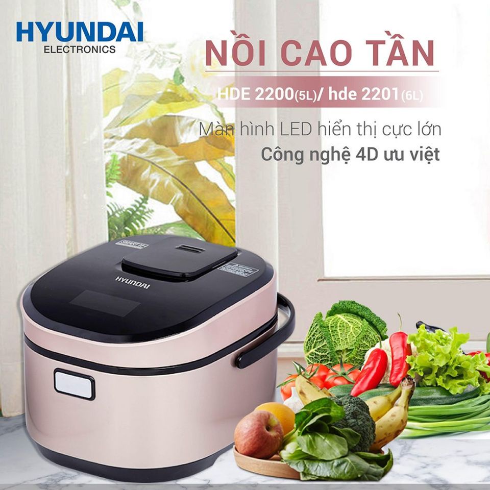 Nồi Cơm Điện Cao Tần HYUNDAI, Nồi Cơm Dung Tích 1.5 Lít &amp; 1.8 Lít bảo hành 12 tháng, lỗi đổi mới 07 ngày HDE 2201G