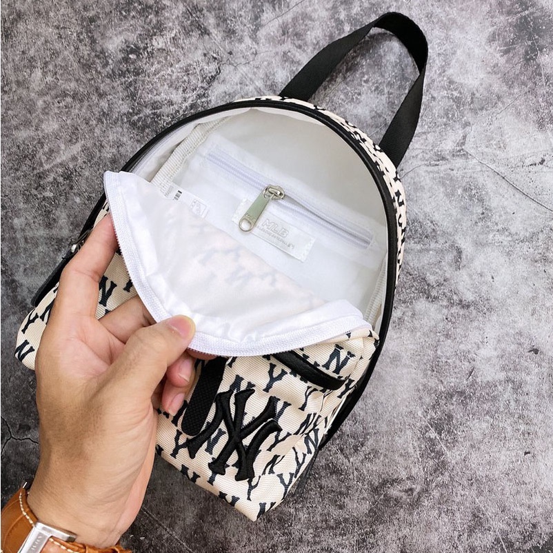 Balo Mini MLB NY Kem Monogram Backpack Cream B220