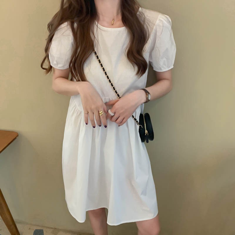 Đầm tay ngắn màu trơn xinh xắn cho nữ | BigBuy360 - bigbuy360.vn